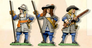 Royal English pikeman, officer and Musketeer.
